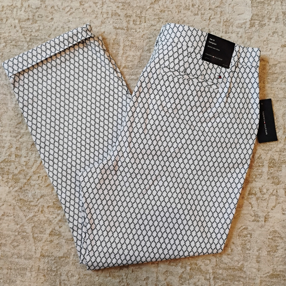 NWT 14 Tommy Hilfiger Hampton Slim Stretch Chino Blue And White Rope Print Pants